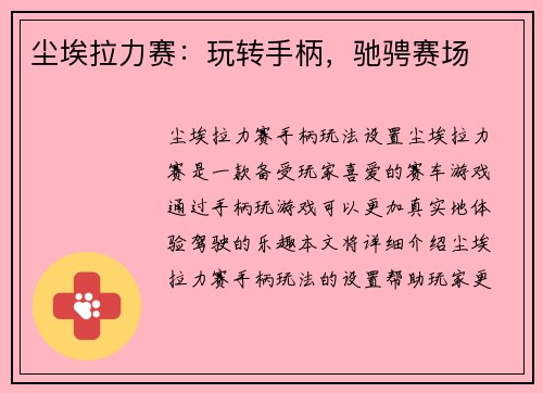 尘埃拉力赛：玩转手柄，驰骋赛场